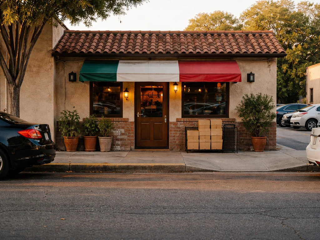 Quiet exterior entrance of a Mexican restaurant with parked cars and a takeout pickup vibe