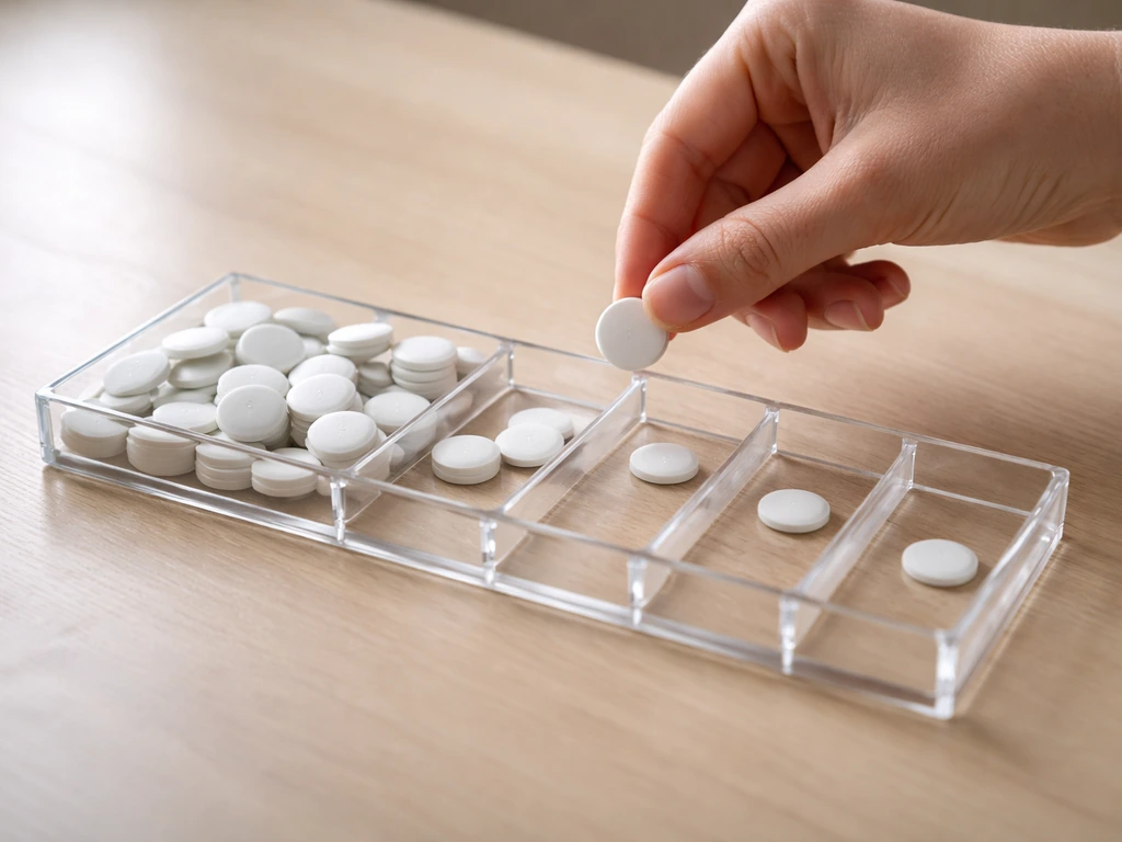 Hand placing rating chips into an acrylic tray to suggest a skewed 10/8/other review distribution.
