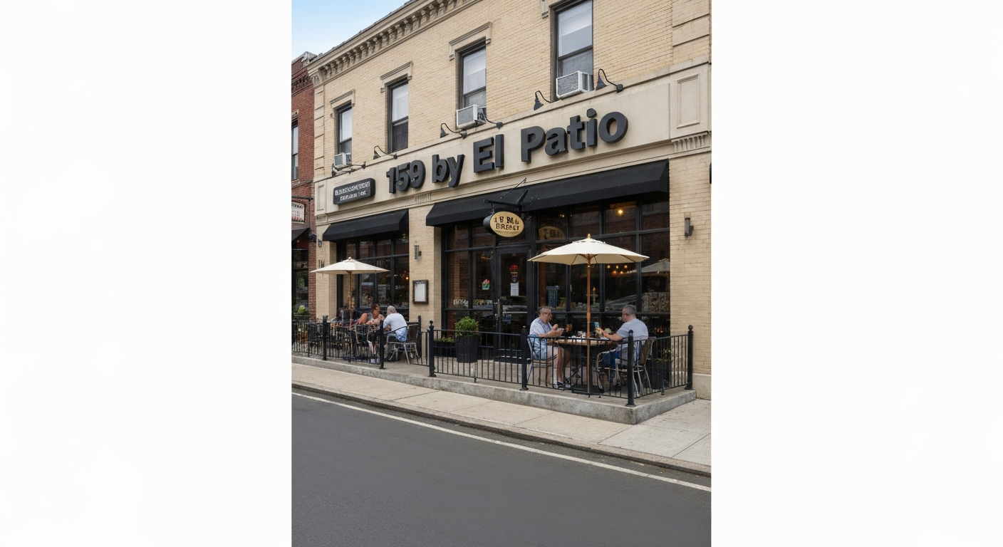 Exterior of 159 by El Patio on Gramatan Avenue with patio seating