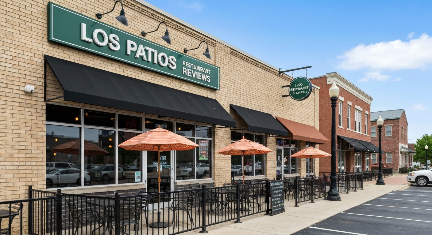 Exterior storefront and patio of Los Patios Brownsburg at 773 E Main St